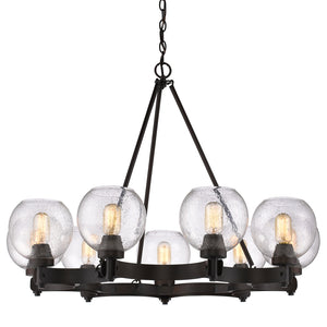 Galveston 9-Light Chandelier in Rubbed Bronze with Seeded Glass