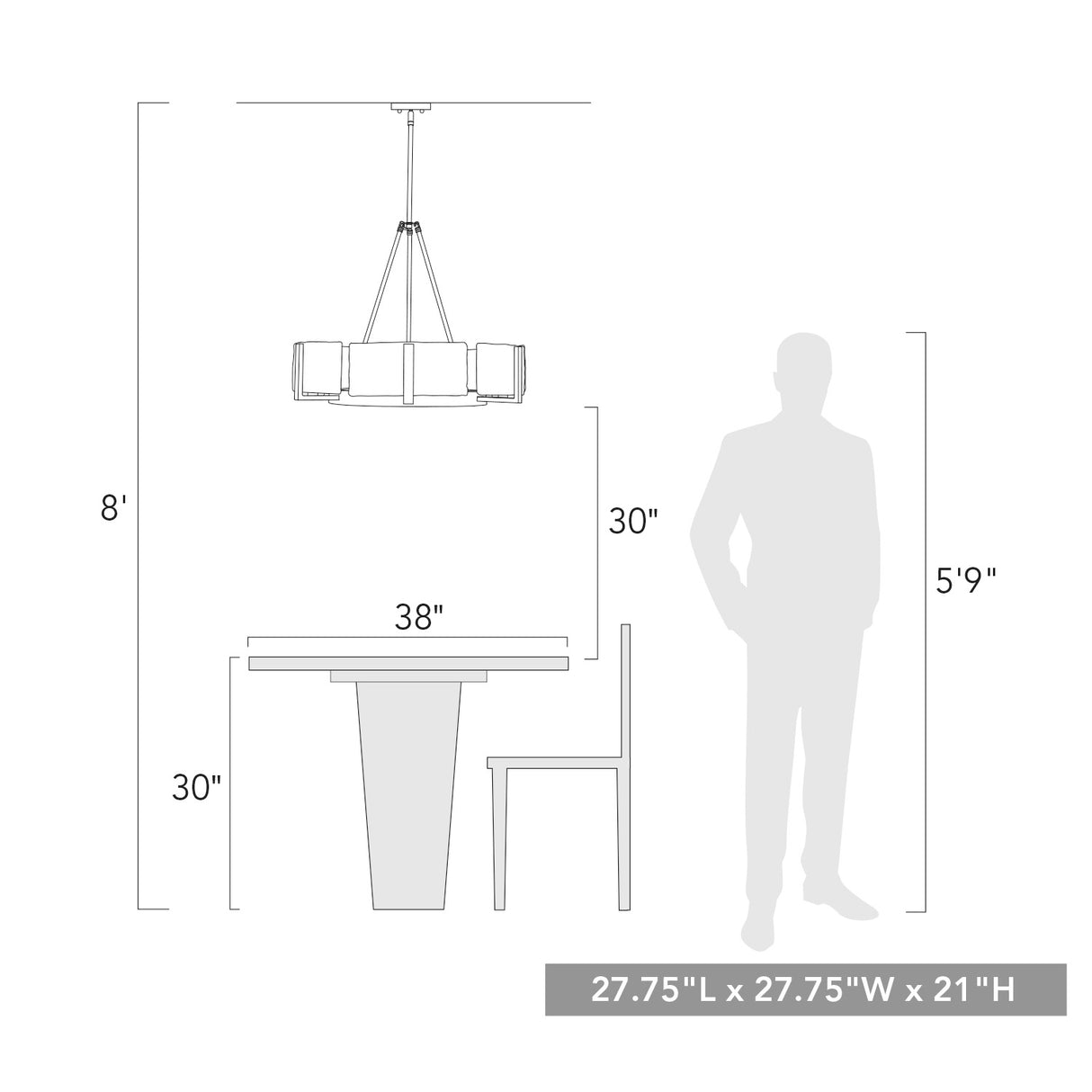 Aenon 6-Light Chandelier in Matte Black with Hammered Water Glass Shade