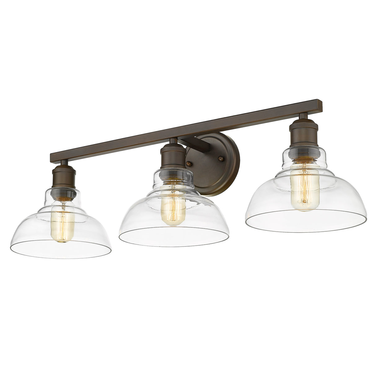 Carver 3 Light Bath Vanity in Rubbed Bronze with  Clear Glass Shade