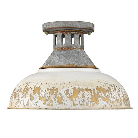 Kinsley Semi-Flush in Aged Galvanized Steel with Antique Ivory Shade