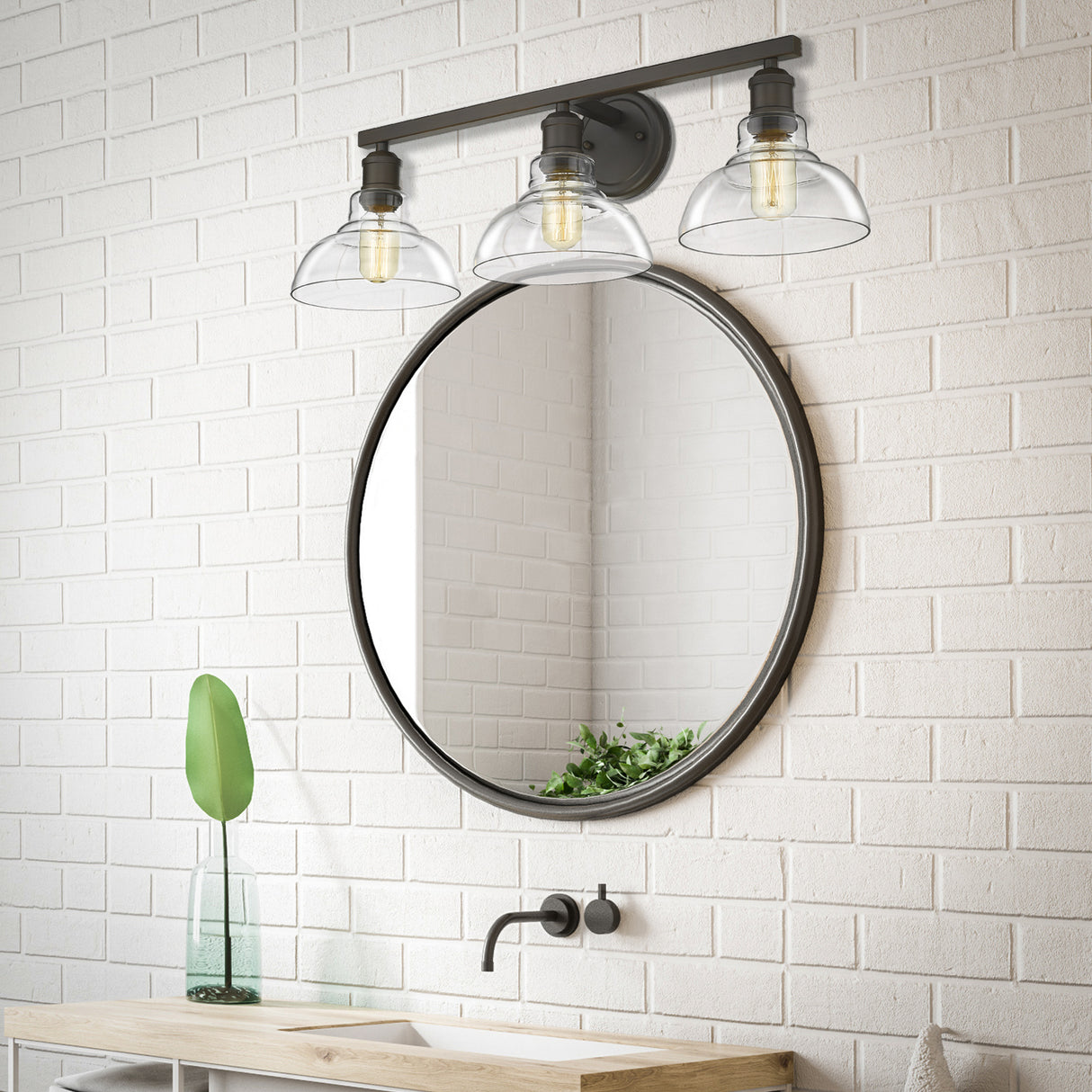 Carver 3 Light Bath Vanity in Rubbed Bronze with  Clear Glass Shade