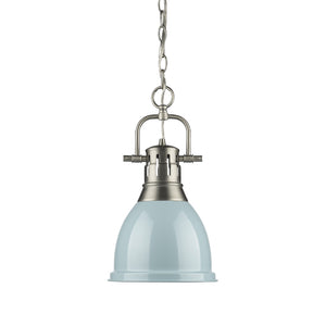 Duncan Small Pendant with Chain in Pewter with a Seafoam Shade