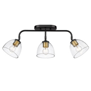 Roxie 3 Light Semi-Flush in Matte Black with Brushed Champagne Bronze Accents and Clear Glass Shade