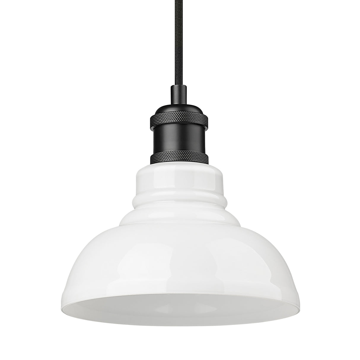 Carver BLK Small Pendant in Matte Black with Vintage Milk Glass Shade