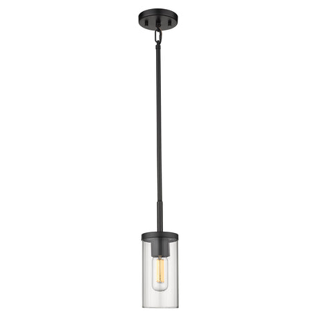 Winslett Mini Pendant in Matte Black with Ribbed Clear Glass Shade