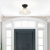 Clary Flush Mount - 10" in Matte Black with Ribbed Optic Glass Shade