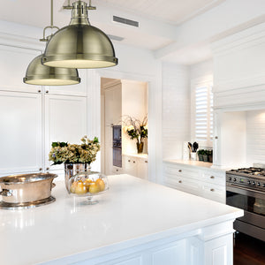 Duncan 1 Light Pendant with Rod in Aged Brass with an Aged Brass Shade