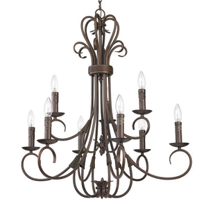 Homestead 2 Tier - 9 Light Candelabra Chandelier in Rubbed Bronze with Drip Candlesticks