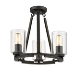 Monroe 3 Light Chandelier in Matte Black with Gold Highlights & Clear Glass