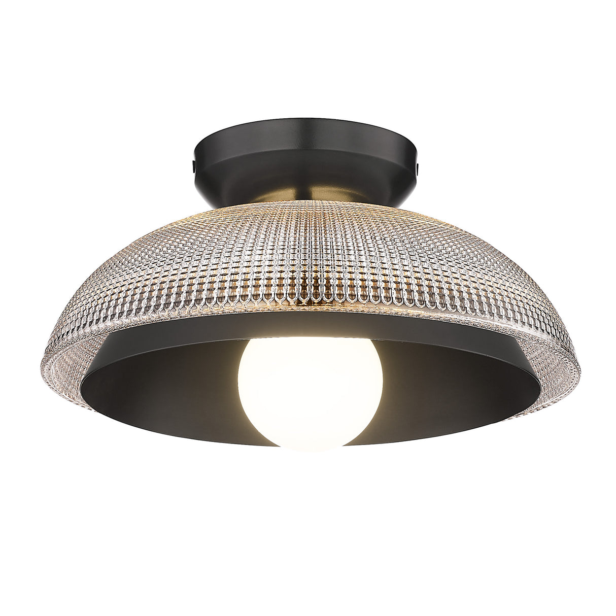 Crawford BLK Flush Mount in Matte Black with Retro Prism Glass Shade