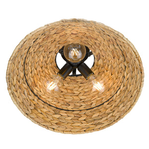 Rue Semi-Flush in Matte Black with Woven Sweet Grass Shade