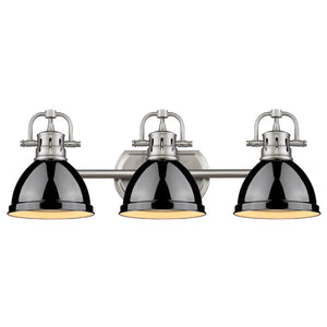 Duncan 3 Light Bath Vanity in Pewter with a Black Shade