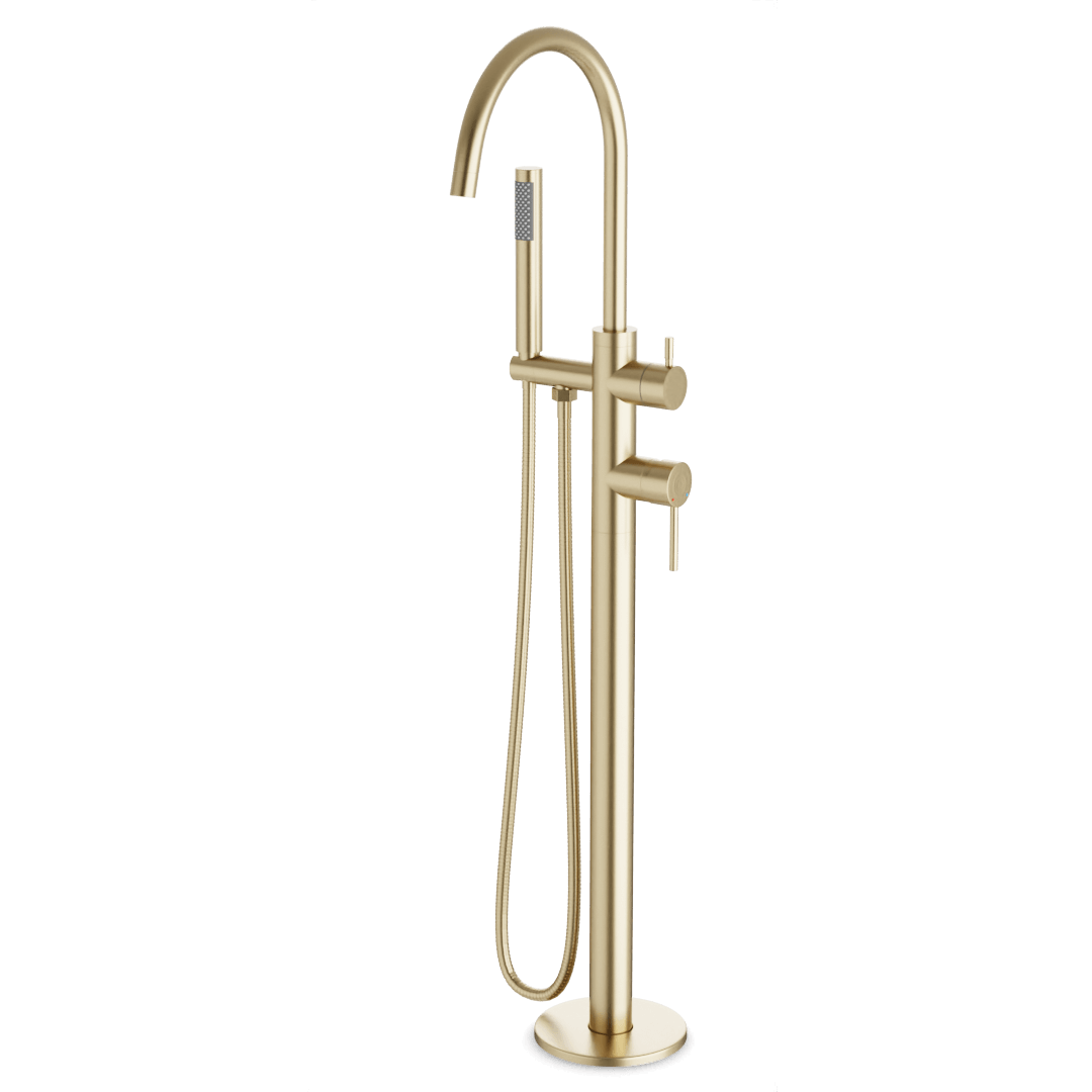 Artos Opera Floor Mount Tub Filler Trim Kit with Hand Shower Satin Brass – FS510TKSB