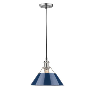 Orwell PW 1 Light Pendant - 10" in Pewter with Navy Blue Shade