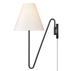 Kennedy 1 Light Articulating Wall Sconce in Natural Black with Ivory Linen Shade