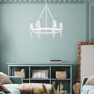 Regent 6 Light Chandelier in Textured White Plaster with Clear Glass Shade