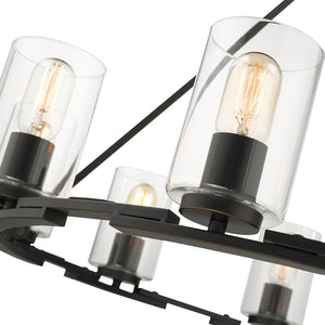 Monroe 9 Light Chandelier in Matte Black with Gold Highlights and Clear Glass