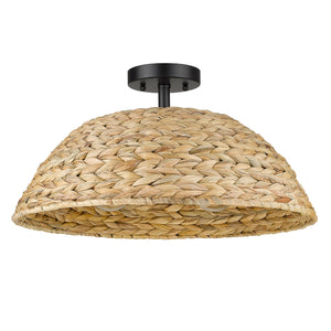 Rue Semi-Flush in Matte Black with Woven Sweet Grass Shade