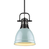 Duncan Small Pendant with Rod in Matte Black with a Seafoam Shade