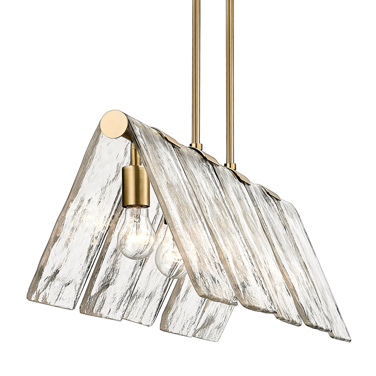 Serenity Linear Pendant in Modern Brass with Hammered Water Glass Shade