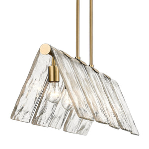 Serenity Linear Pendant in Modern Brass with Hammered Water Glass Shade