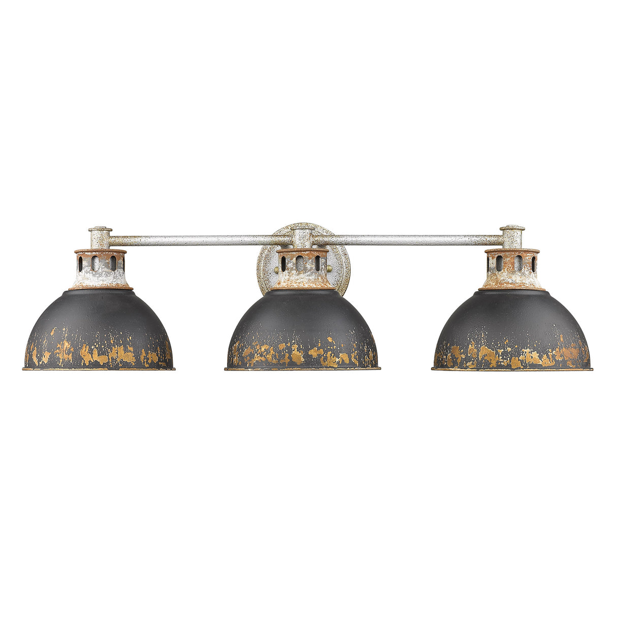 Kinsley 3 Light Bath Vanity in Aged Galvanized Steel with Antique Black Iron Shade