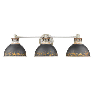 Kinsley 3 Light Bath Vanity in Aged Galvanized Steel with Antique Black Iron Shade