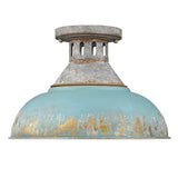 Kinsley Semi-Flush in Aged Galvanized Steel with Teal Shade