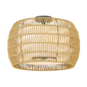 Everly 4 Light Semi-Flush in Matte Black with Natural Rattan Shade
