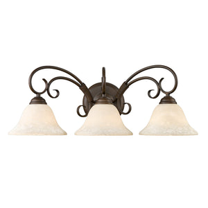 Homestead 3 Light Bath Vanity in Rubbed Bronze with Tea Stone Glass