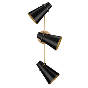 Reeva 3 Light Bath Vanity in Modern Brass with Matte Black Shade