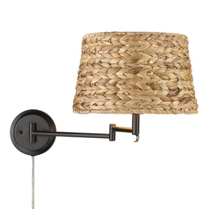 Eleanor Articulating Wall Sconce in Matte Black with Woven Sweet Grass Shade