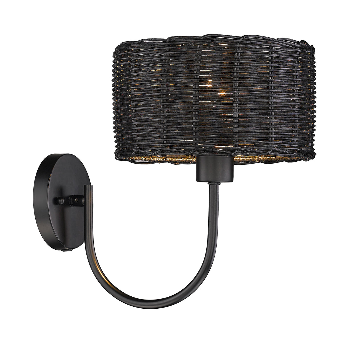 Erma 1 Light Wall Sconce in Matte Black with Black Wicker Shade