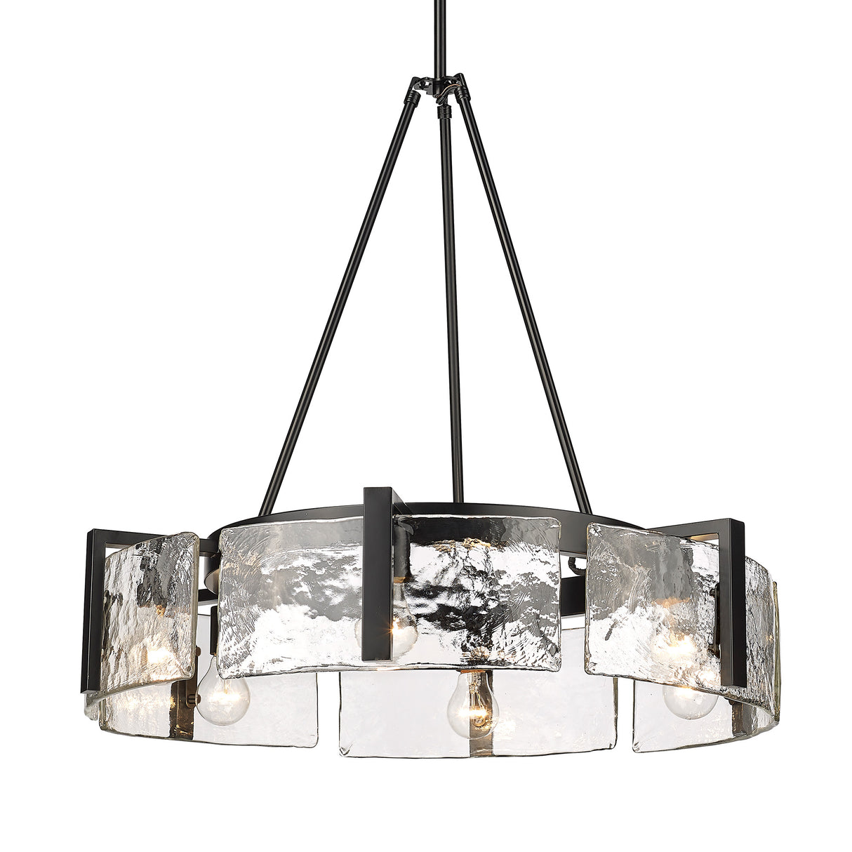 Aenon 6-Light Chandelier in Matte Black with Hammered Water Glass Shade