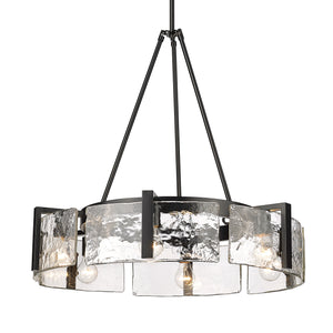 Aenon 6-Light Chandelier in Matte Black with Hammered Water Glass Shade