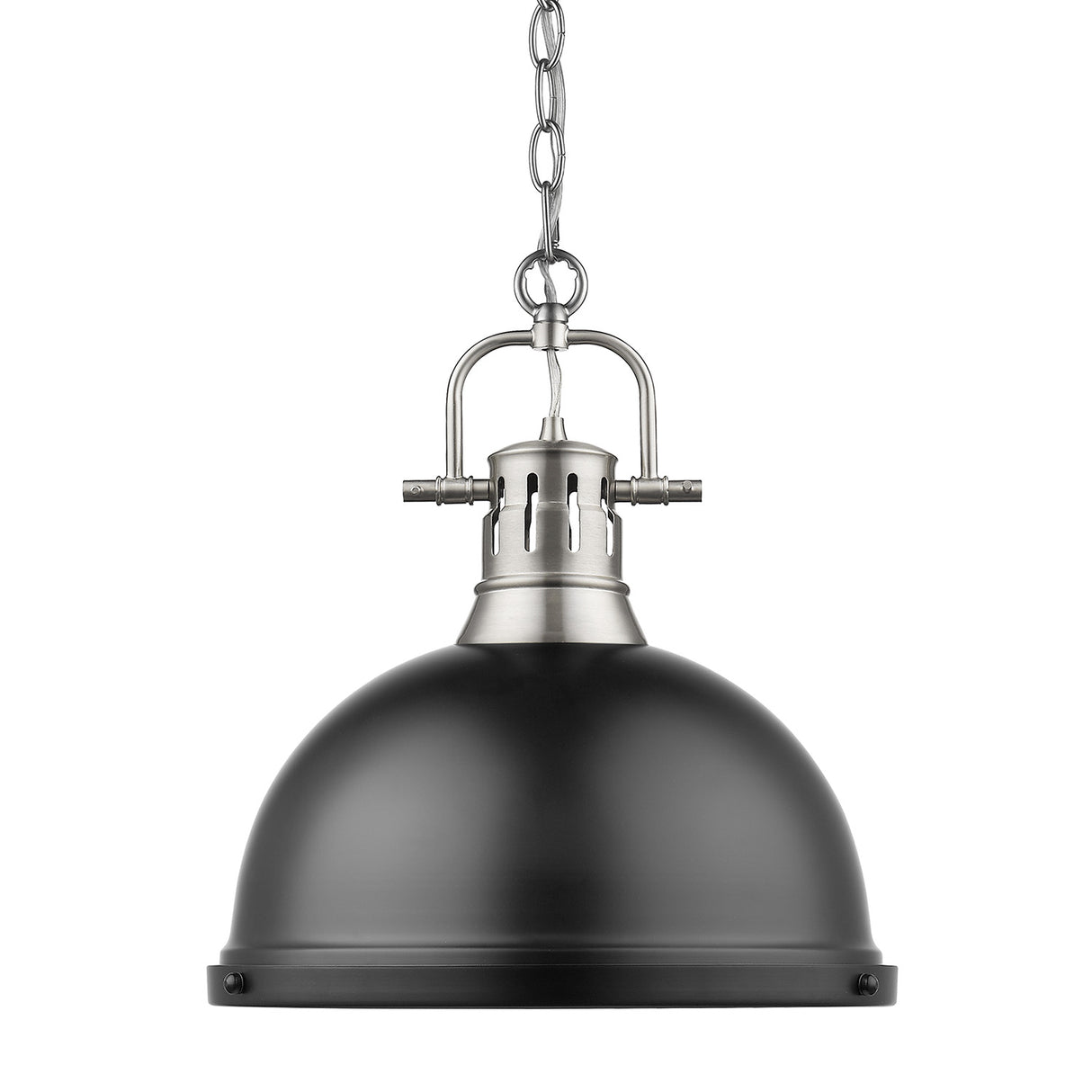 Duncan 1 Light Pendant with Chain in Pewter with a Matte Black Shade