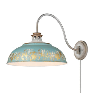 Kinsley 1 Light Articulating Wall Sconce in Aged Galvanized Steel with Antique Teal Shade