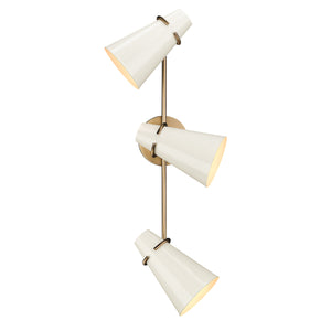 Reeva 3 Light Bath Vanity in Modern Brass with Glossy Ecru Shade