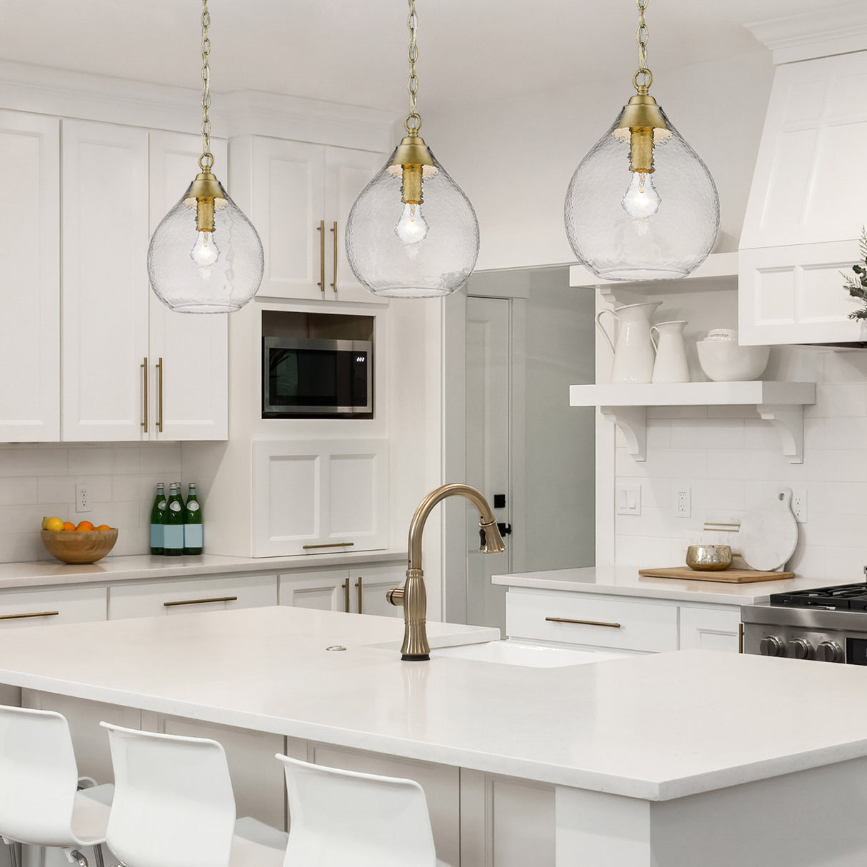 Ariella Small Pendant in Brushed Champagne Bronze with Hammered Clear Glass