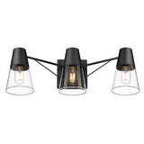 Ryker 3 Light Bath Vanity in Matte Black with Clear Glass Shade