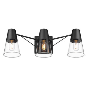Ryker 3 Light Bath Vanity in Matte Black with Clear Glass Shade