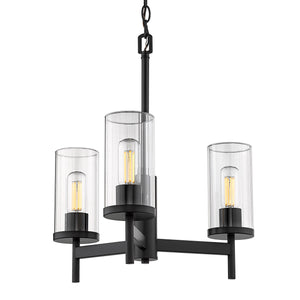 Winslett 3-Light Chandelier in Matte Black with Ribbed Clear Glass Shades
