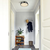 Duncan 14" Flush Mount in Aged Brass with a Matte Black Shade