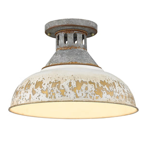 Kinsley Semi-Flush in Aged Galvanized Steel with Antique Ivory Shade