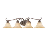 Lancaster 4 Light Bath Vanity in Rubbed Bronze with Antique Marbled Glass