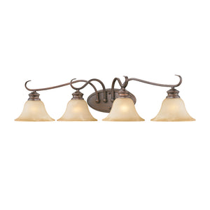 Lancaster 4 Light Bath Vanity in Rubbed Bronze with Antique Marbled Glass