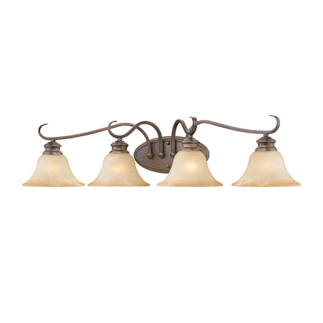 Lancaster 4 Light Bath Vanity in Rubbed Bronze with Antique Marbled Glass