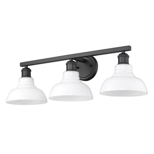 Carver 3 Light Bath Vanity in Matte Black with Vintage Milk Glass