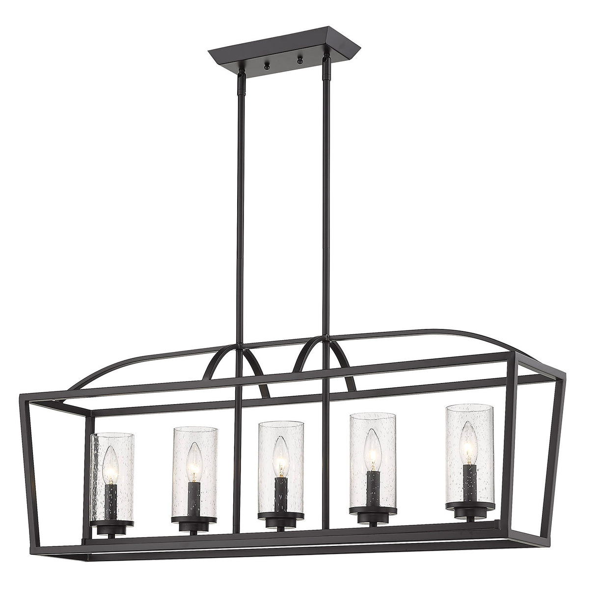 Mercer 5 Light Linear Pendant in Matte Black with Matte Black accents and Seeded Glass