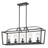 Mercer 5 Light Linear Pendant in Matte Black with Matte Black accents and Seeded Glass